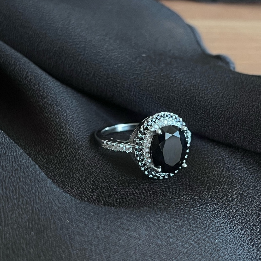 Black stone ring silver-plated size 7 - Picture 4 of 5